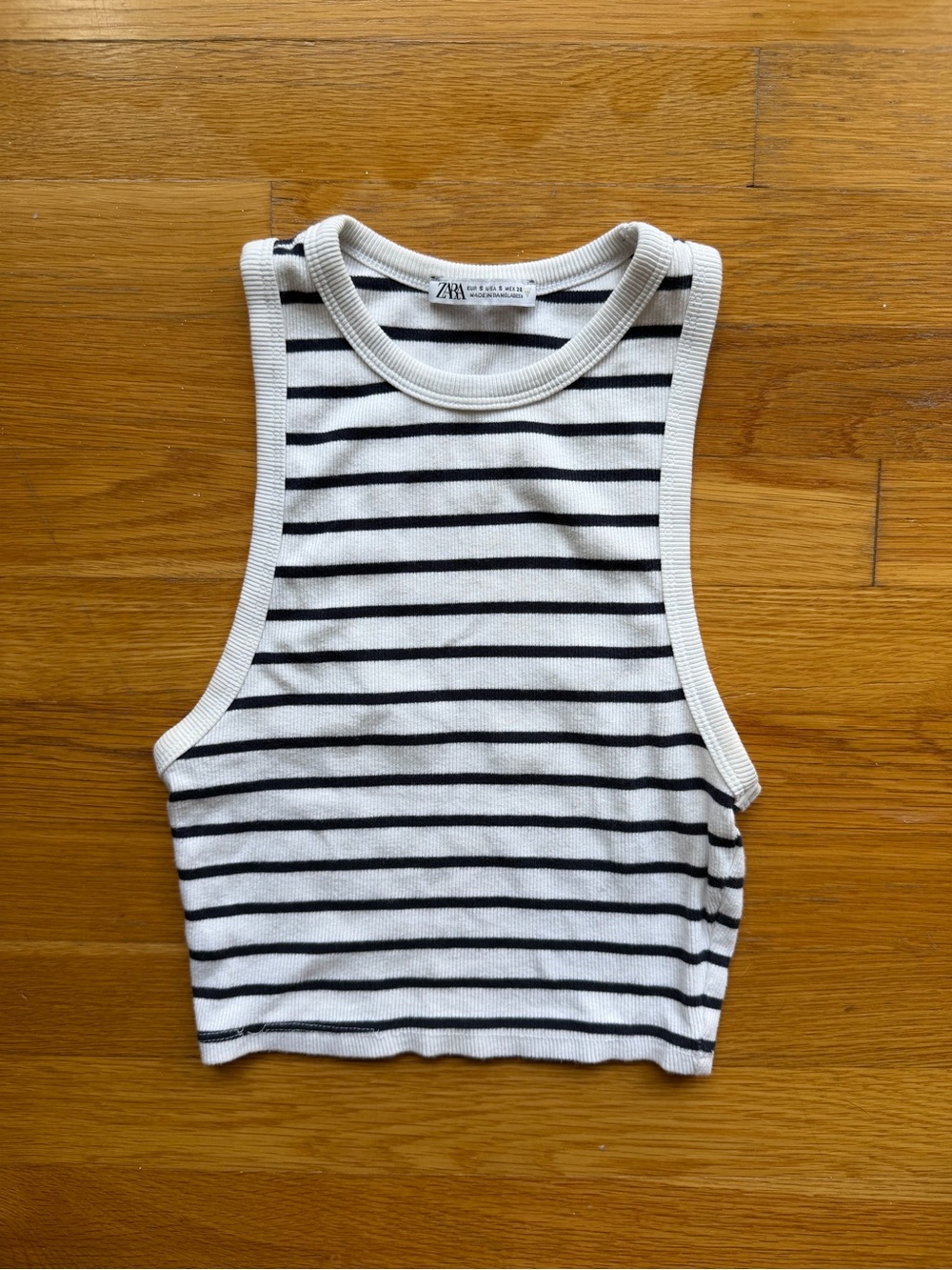 Zara Navy & White Striped Ribbed Tank Top – Size Small